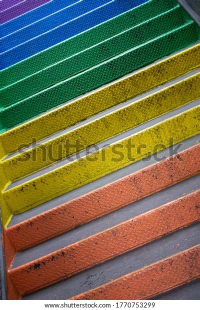 Canted Angle Rainbow Motif Industrial Staircase Stock Photo 1770753299 | Shutterstock