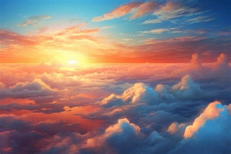 Premium Photo | The sky above the clouds is a painting of a sunset.