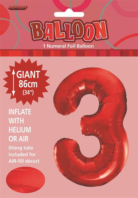 34" Red Number 3 Foil Balloon 86cm