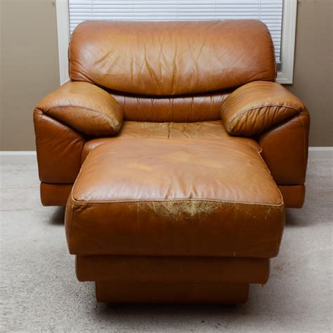 Oversized Leather Chair and Ottoman | EBTH