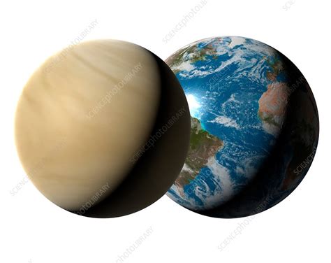 Earth compared to Venus, illustration - Stock Image - F021/1733 - Science Photo Library