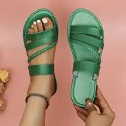Braided Flat Slide Sandals Women s Open Toe Faux Leather Non - Temu