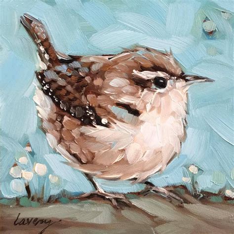 Original Art by Andrea Lavery — ‘Duchess Blue’ Wren painting. 6x6" oil ...