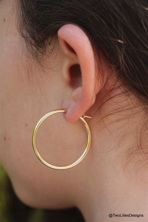 Gold Hoop Earrings 14K Gold Filled Circle Hoops 35mm Medium | Etsy in 2020 | Gold hoop earrings ...