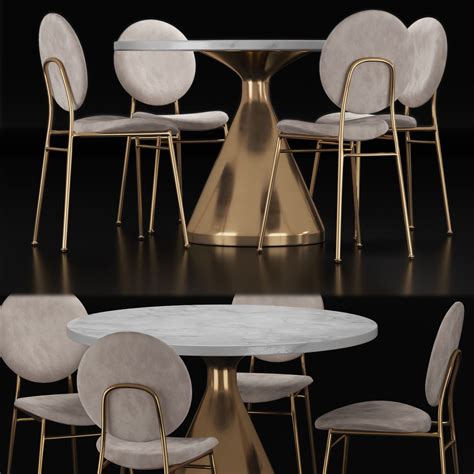 West Elm Dining table and chair set 3D model | CGTrader