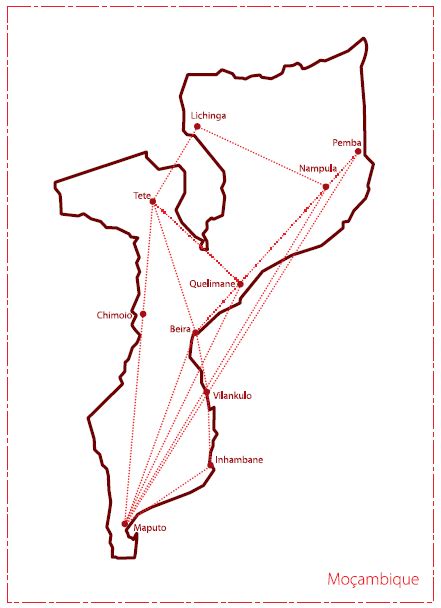 LAM Mozambique Airlines route map - domestic routes