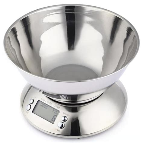 LCD Display Stainless Steel Kitchen Scale with Clock Temperature Silver ...