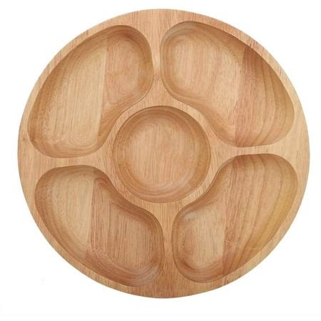 Dividing Board Wooden Round Five Grid Food Divid Tableware Tray for De t Snack Sorting(25cm ...