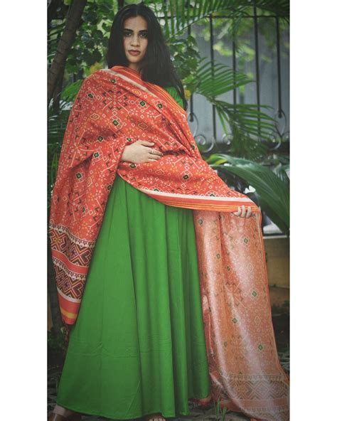 Shamrock green dress with orange printed dupatta - set of two by Tie ...