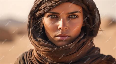 Premium AI Image | Berber woman from the sahara desert with brown scarf