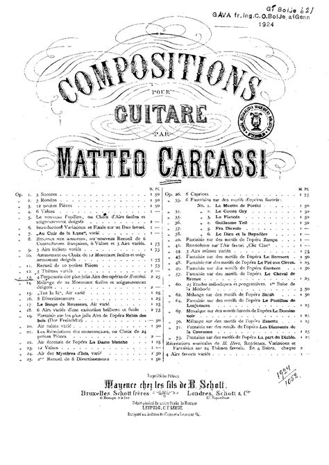 Carcassi. Matteo - Op. 13 4 Potpourris des plus jolis Airs de operas de Rossini - Classical ...