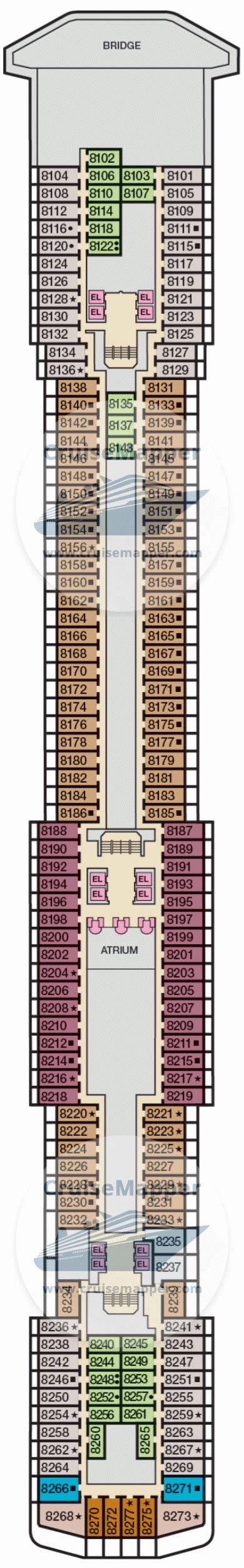 Carnival Miracle deck 8 plan | CruiseMapper