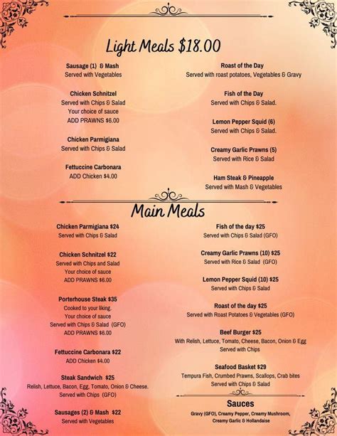 Menu at Colac RSL restaurant, Colac