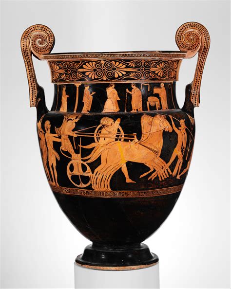 Attributed to the Painter of the Woolly Satyrs | Terracotta volute-krater (bowl for mixing wine ...