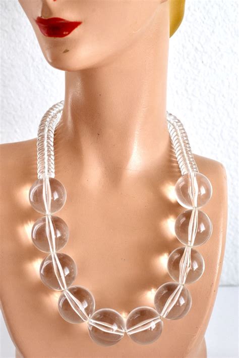 Chunky Clear Lucite Bead Necklace - Vintage Renude