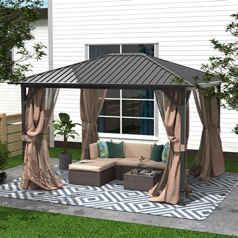 FineFind 10' x 12' Hardtop Gazebo Outdoor Metal Canopy Gazebo with ...