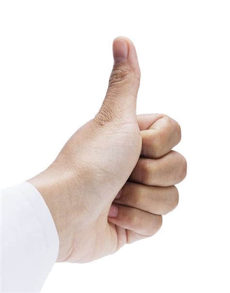 Closeup Of Female Hand Showing Thumbs Up Sign Against White Background ...