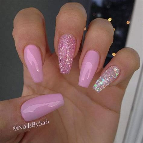 Pink Acrylic Nails With Glitter