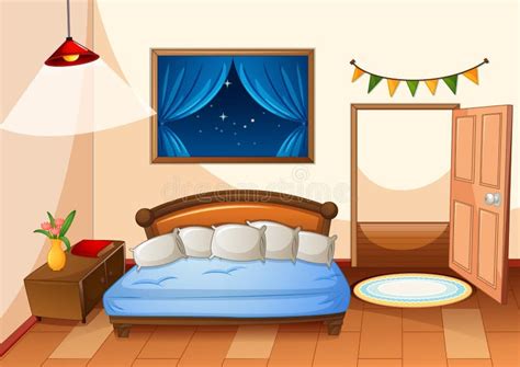 Bedroom Cartoon Style at Night Scene Stock Vector - Illustration of children, place: 202535824