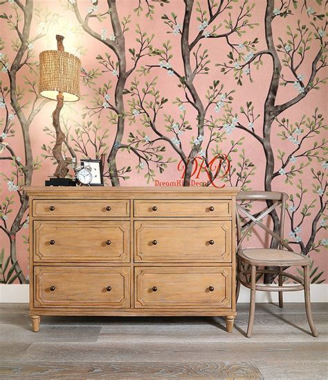 Chinoiserie Mural Wallpaper Vintage Color Tree With Birds - Etsy