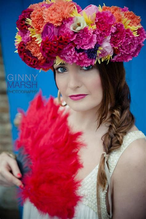 Cinque de Mayo shoot. Vibrant & oversized head crown of carnation, chrysanthemum, lily, rose ...