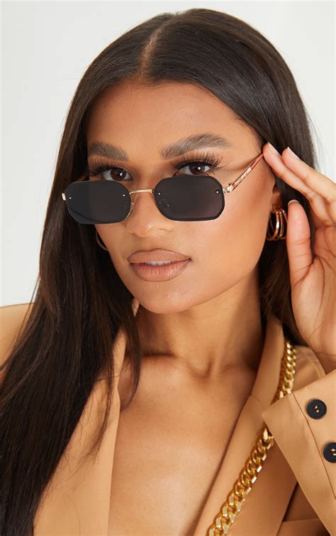 Plt Black Lens Rimless Square Sunglasses | PrettyLittleThing