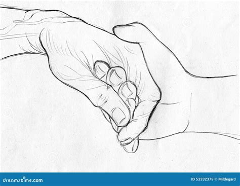 Holding Elderly Hand - Pencil Sketch Stock Illustration - Image: 53332379