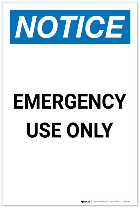 Notice: Emergency Use Only Portrait - Label | Creative Safety Supply