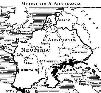 Map of early Frankland, showing Neustria and Austrasia...Neustria and Austrasia were the names ...