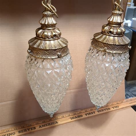 Mid Century Modern Glass Hanging 14” Pinecone Pineapple Swag Lamps MCM Hardwire | eBay
