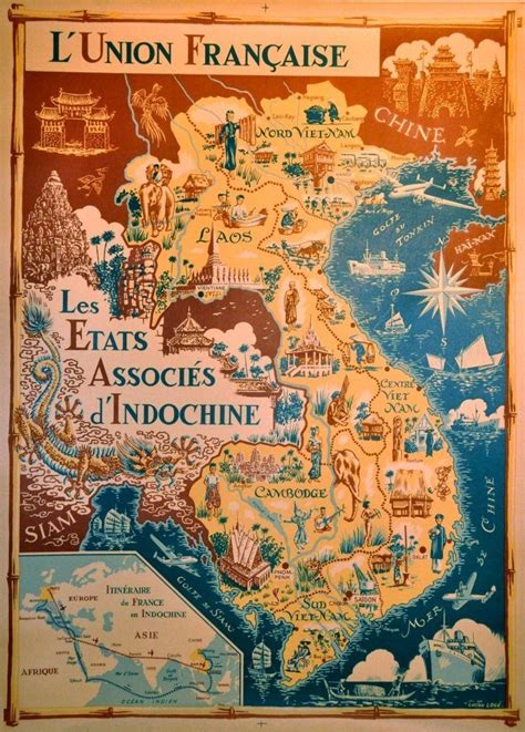 Vintage Travel Indochina 'L'Union Francaise. Les Etats Associes d'Indochine', 1948, Reproduction ...