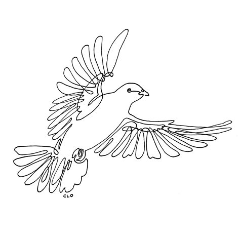 Dove in Flight Minimalist Bird Line Art, Modern One Line Drawing ...