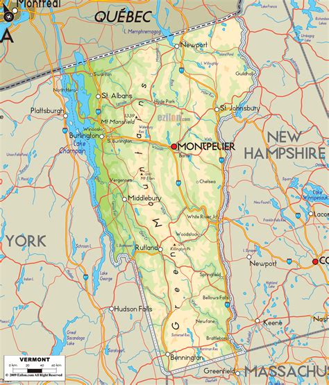 Physical Map of Vermont State USA - Ezilon Maps