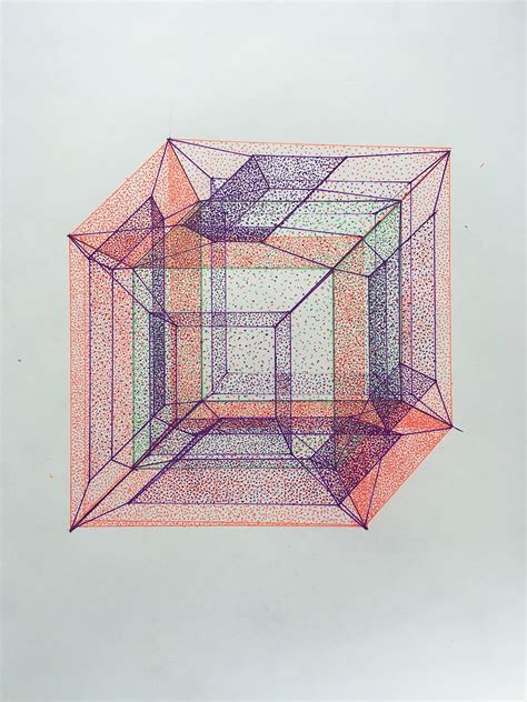 Five-Dimensional Cube, Micron pens, 9”x12” : r/Art