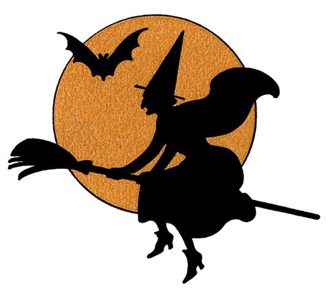 Vintage Halloween Clip Art - Witch with Moon - The Graphics Fairy | Witch silhouette, Vintage ...