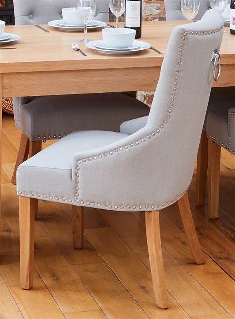 Baumhaus Mobel Oak Accent Narrow Back Upholstered Dining Chair - Grey ...