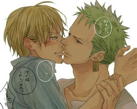 Zoro, Sanji, yaoi, kissing, text, blushing; One Piece One Piece Manga ...