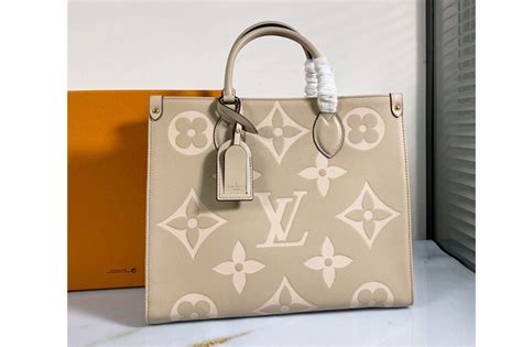 Louis Vuitton M45494 LV OnTheGo MM medium tote bag Cream Embossed grained cowhide leather ...