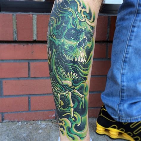 Skull with Green Flames Tattoo ~ z Tattoo Geek - Ideas for best tattoos