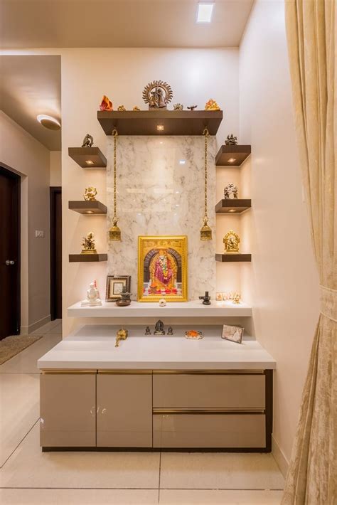 Prestige Lakeside Habitat 3BHK Minimalist | Home interior design, Pooja room design, Temple ...