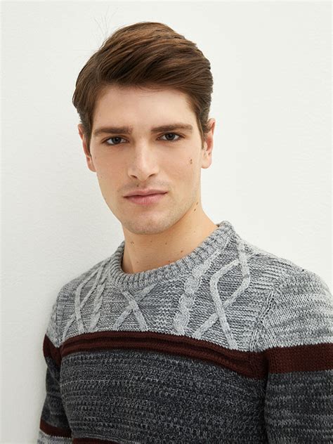 Crew Neck Long Sleeve Men's Tricot Sweater with Color Block -W13720Z8-CT3 - W13720Z8-CT3 - LC ...