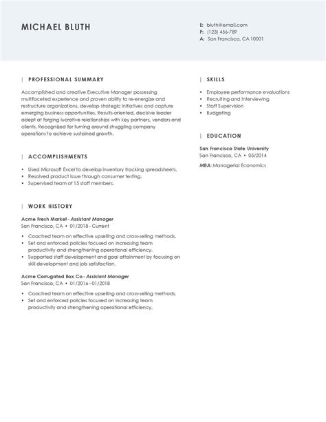 Assistant Manager Resume Example | MyPerfectResume