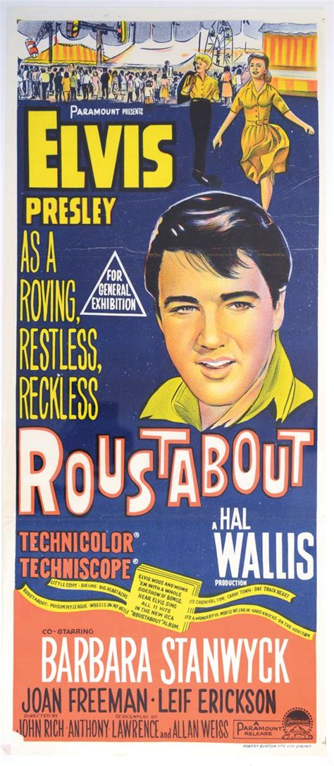 an old movie poster for the film roustabout and walls