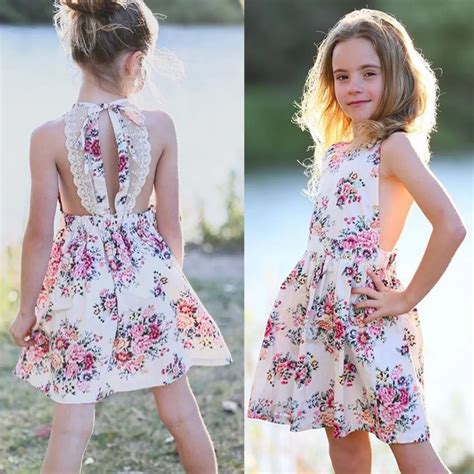 Baby Girl Clothes Lace Up Floral Printed Cotton Children Toddler Girls Dresses Summer 2019 ...