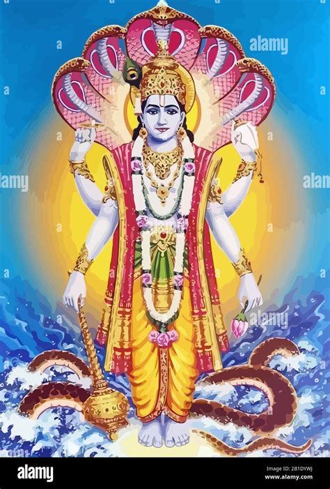 lord Vishnu water snake hinduism mythology illustration Stock Photo - Alamy