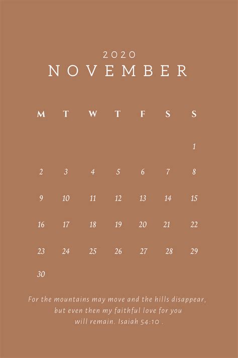 Brown November 2020 calendar minimalist, perfect for a brown themed aesthetic with #bibleverse # ...