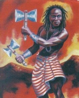 Shango/Xangô, Orisha of thunder and justice. Author unknown. Symbols: oshé (double-headed ax ...