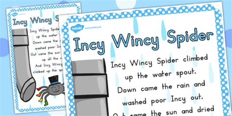 Incy Wincy Spider Nursery Rhyme Poster A4 (teacher made)