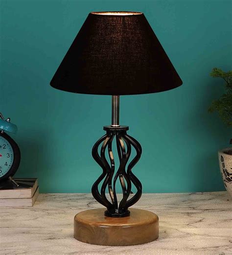Buy Black Shade Table Lamp With Shade Table Lamp With Wood & Iron Base By New Era Online - Metal ...
