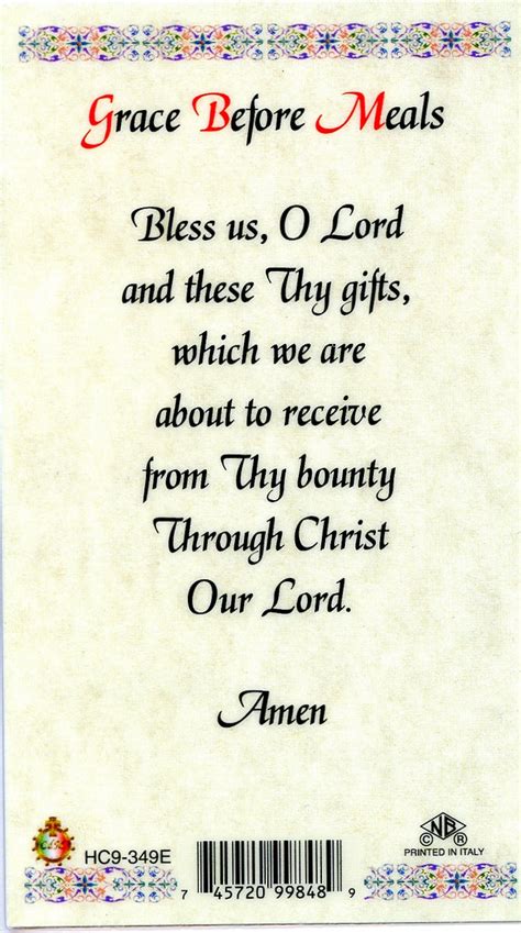 GRACE BEFORE MEALS- LAMINATED HOLY CARDS- QUANTITY 25 PRAYER CARDS ...